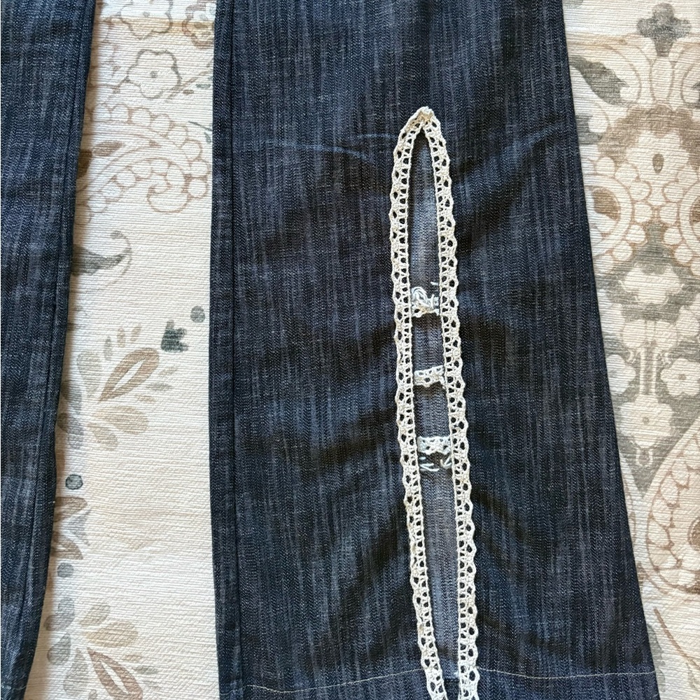 SL Jean’s Shendel | Vintage Y2K Dark Wash Lace Trim Grunge Goth Flare Jeans - Picture 6 of 8